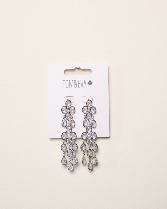 Silver Round Rhinestone Multi-Dangle Long Earring