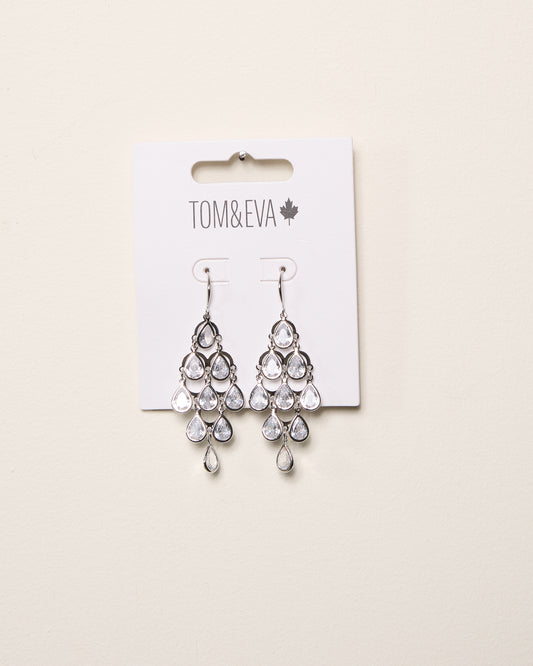 Silver Round Rhinestone Chandelier Stacked Earring
