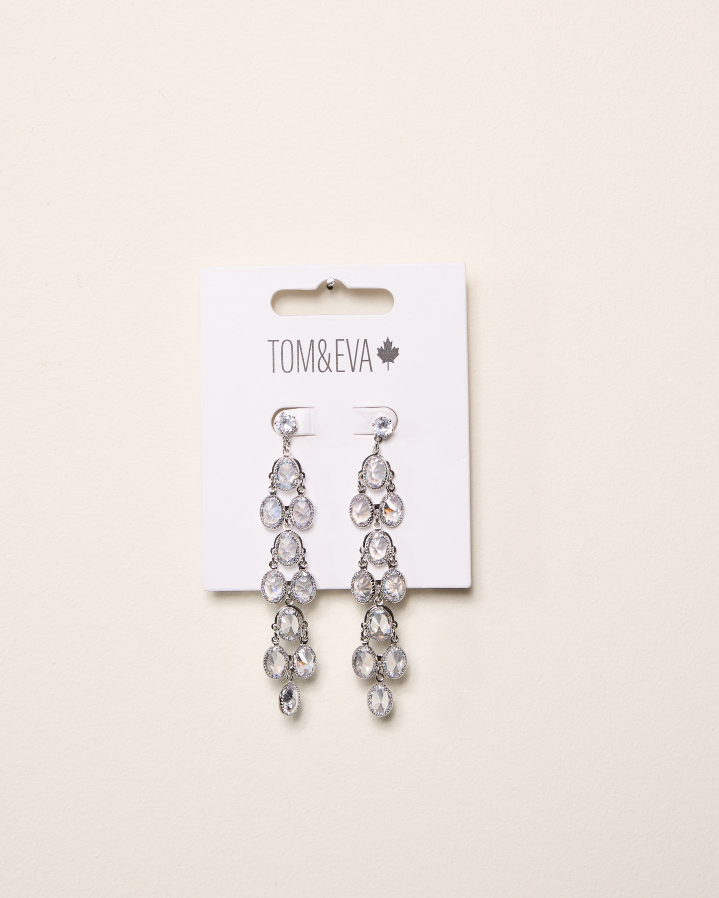 Silver Round Rhinestone Stacked Long Earring