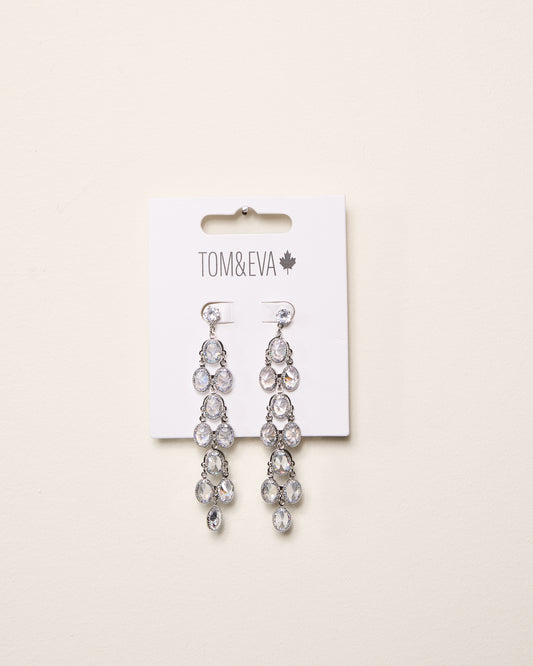 Silver Round Rhinestone Stacked Long Earring