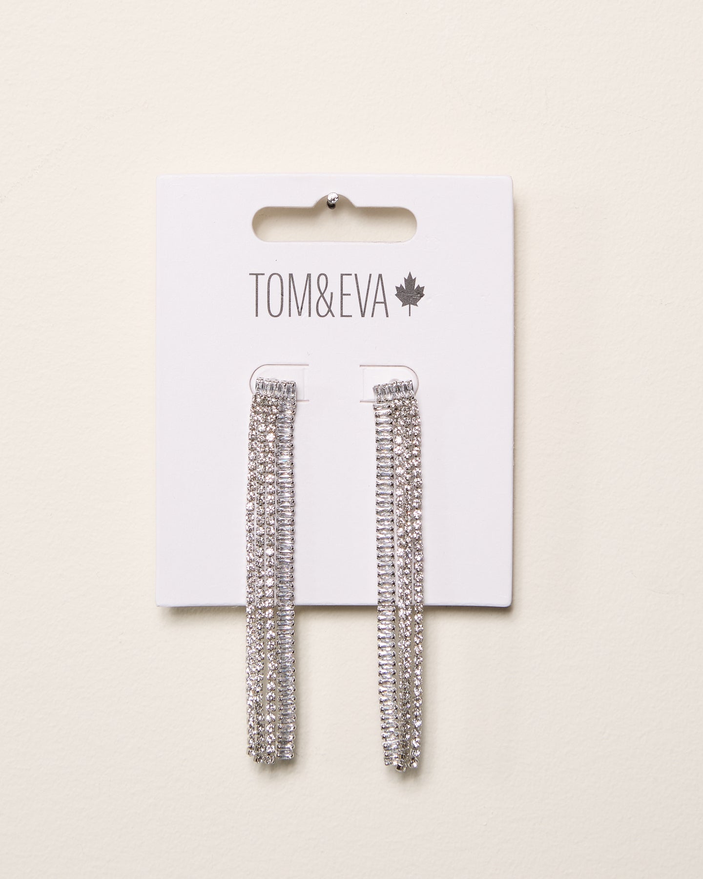 Silver Long Rhinestone Simple Dangle Earring