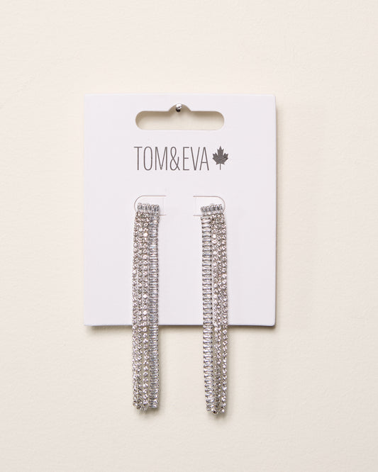Silver Long Rhinestone Simple Dangle Earring