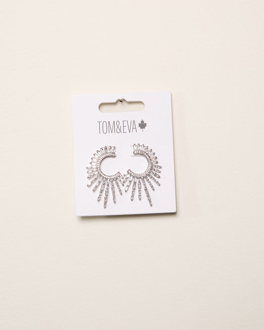 Silver Semi-Circle Sun Rhinestone Earring