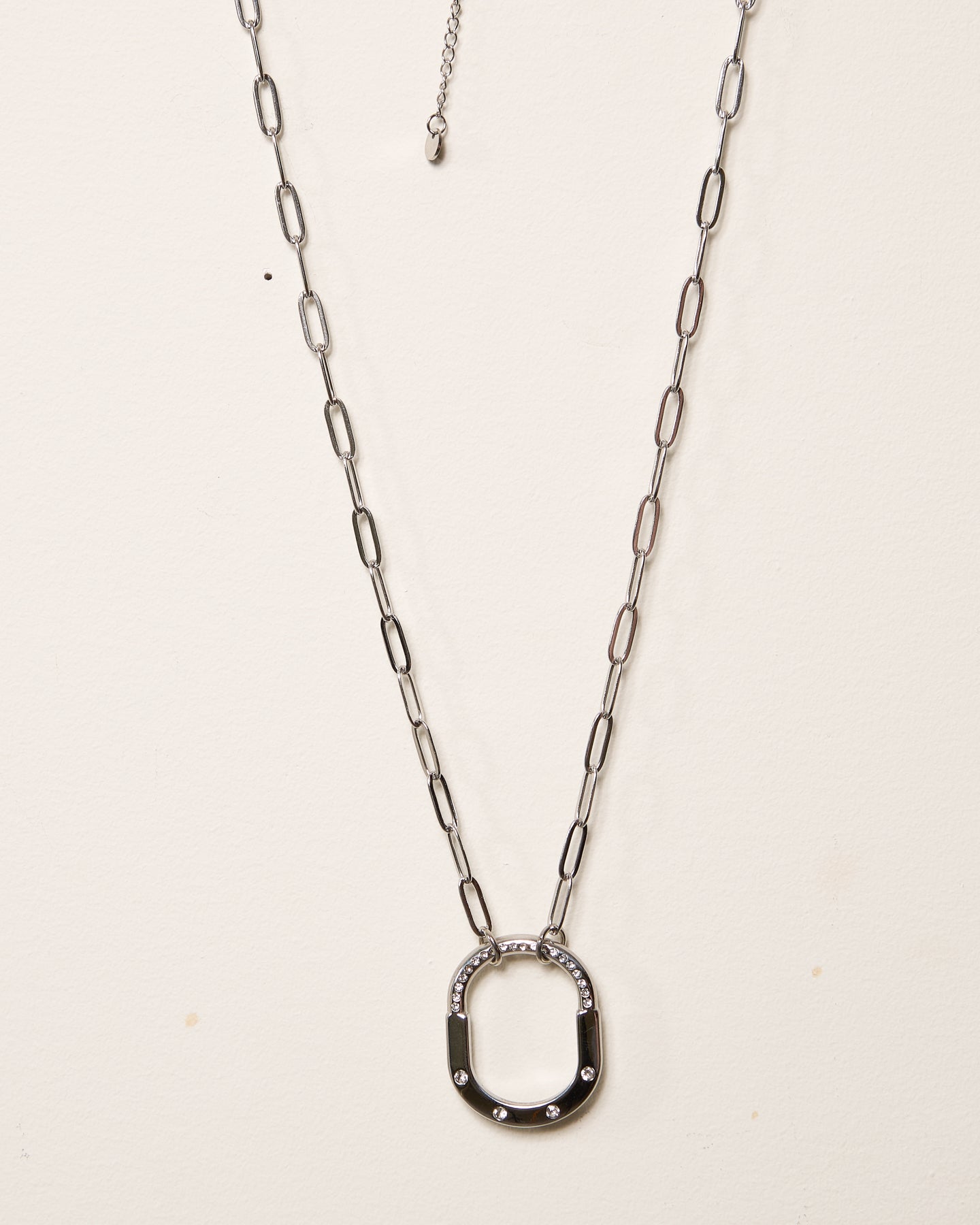 Silver Small Chain and Jewelled Lock Necklace
