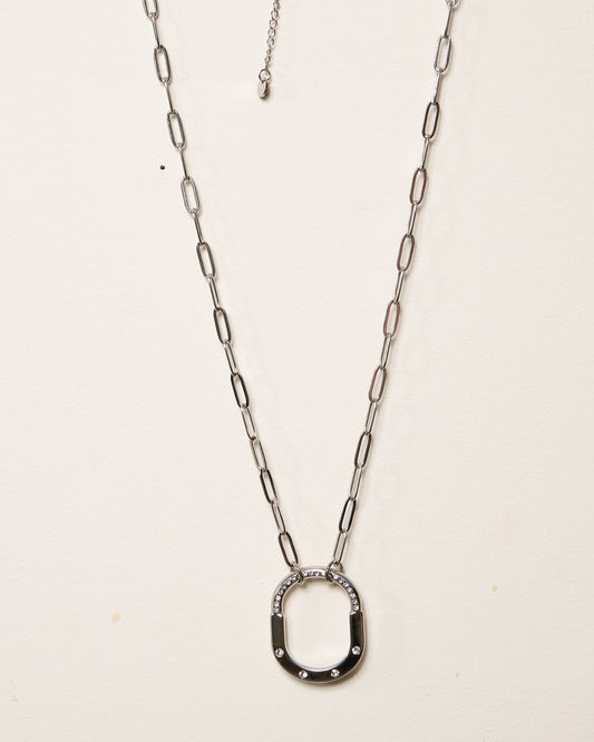 Silver Small Chain and Jewelled Lock Necklace