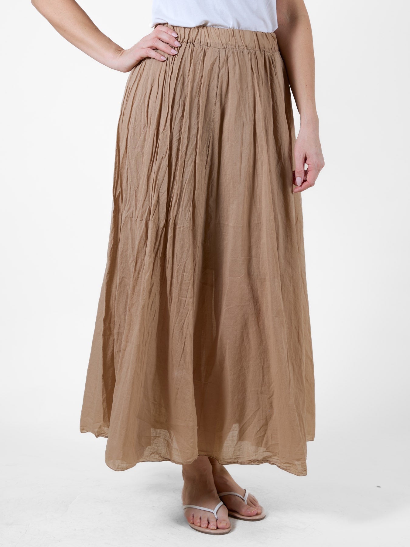 Taupe Long Flowing Beach Skirt with Elastic Waistband