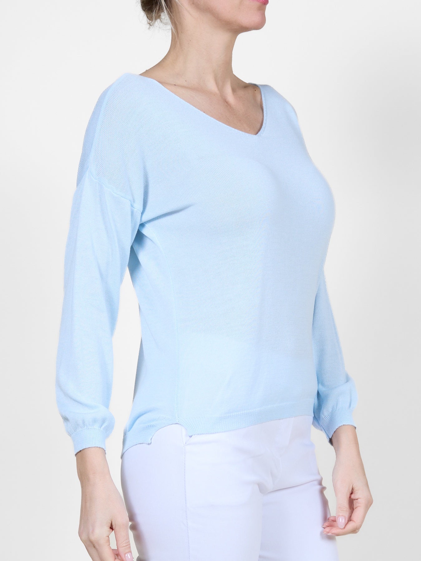 Airy Blue Long Sleeve Knit Long Sleeve Top
