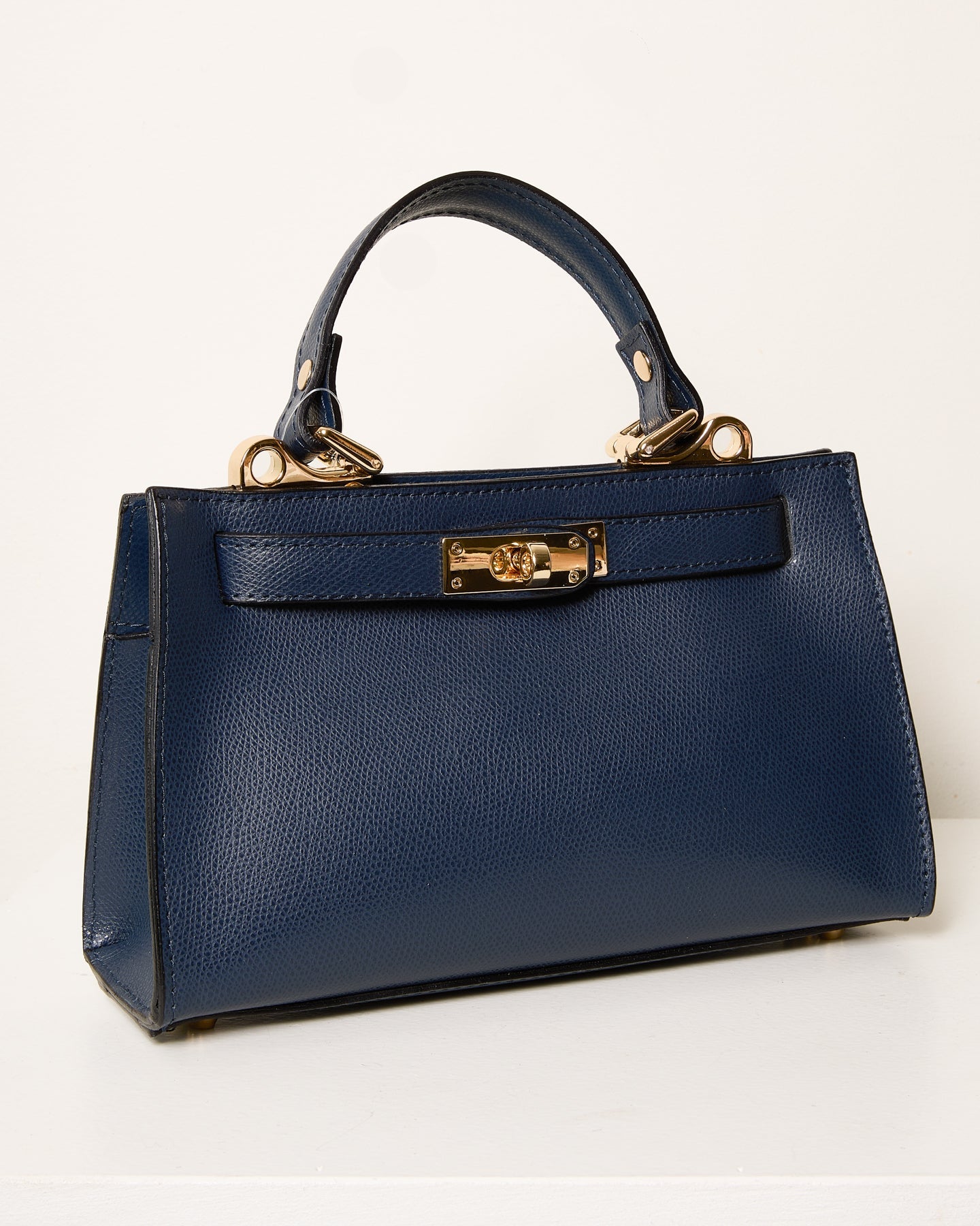 Blue Leather Handbag with Gold Hardware
