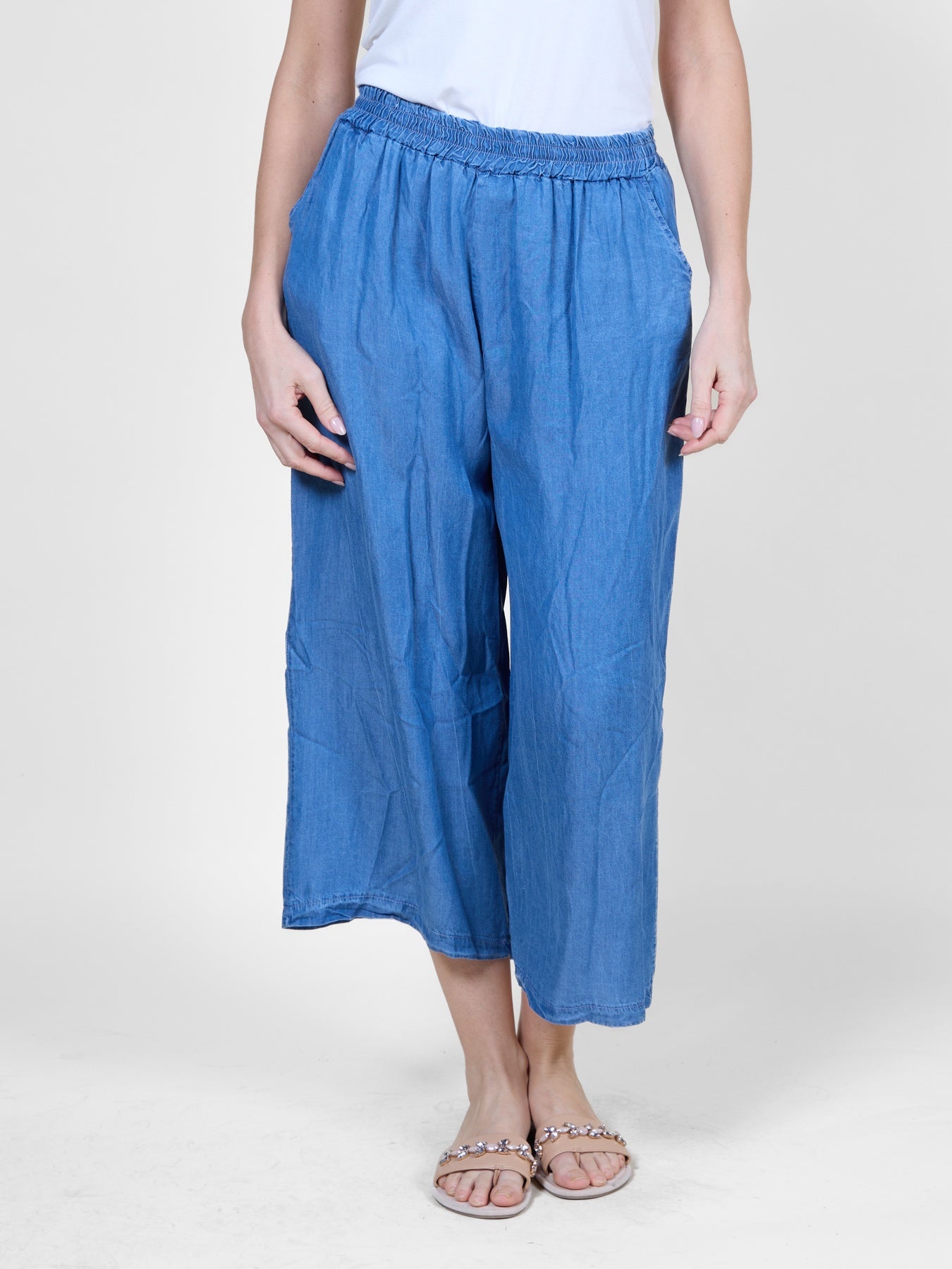 Dark Denim Pull-On Ankle-Length Pants