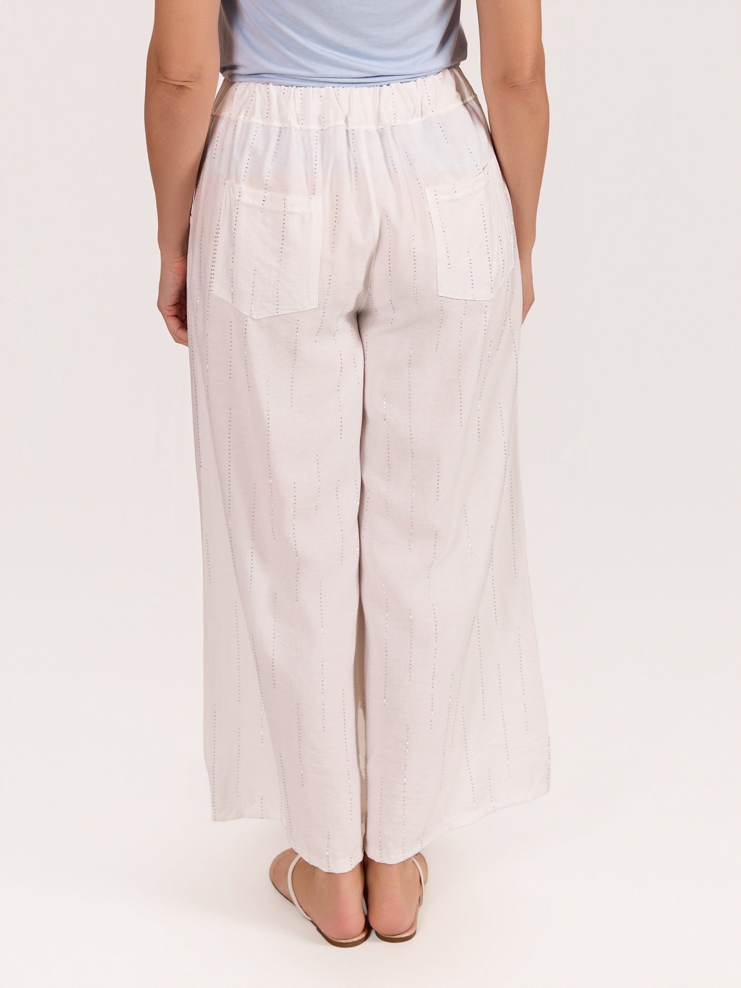 White Pull On Studed Wide leg Pant