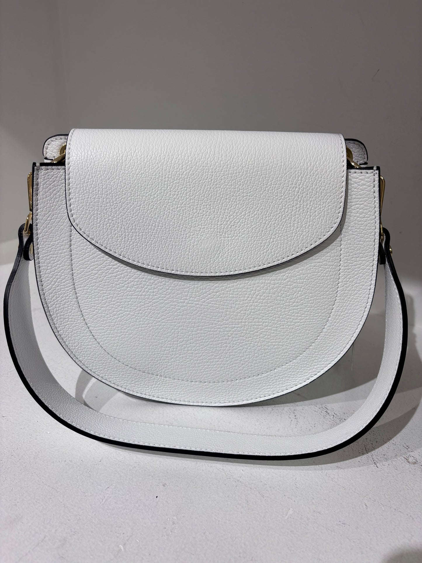 White Fold Top Rounded Handbag