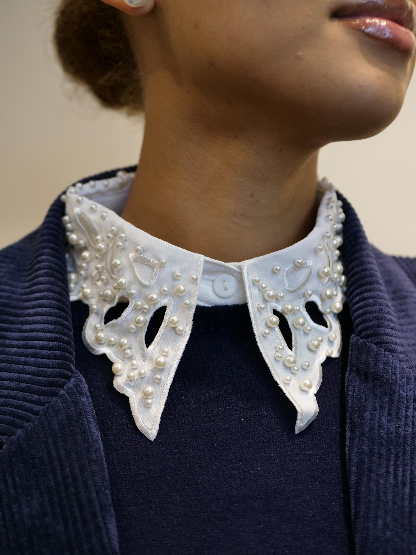 White Pearl Beaded Dickie Collar