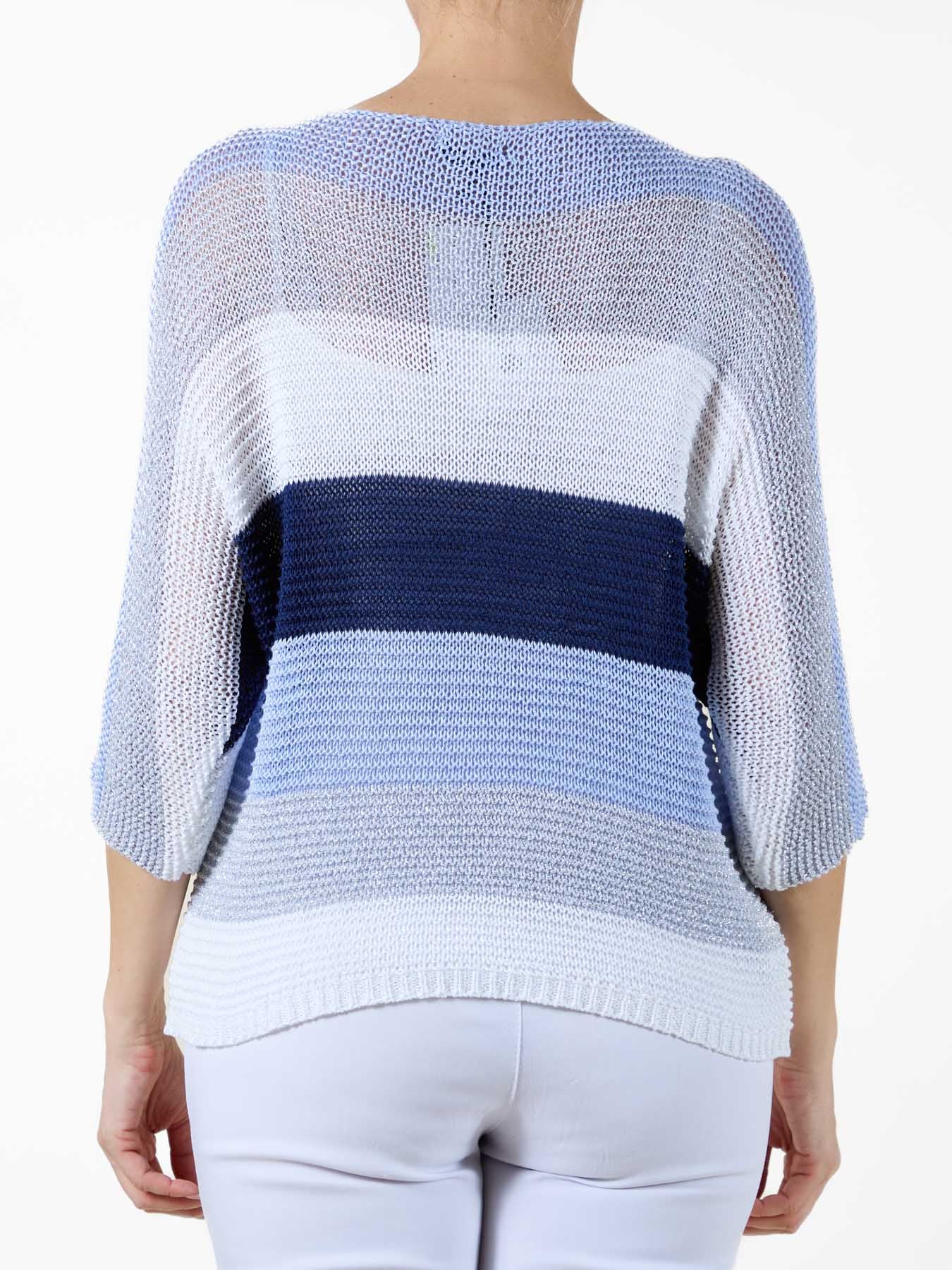 Sky Blue Loose Knit Pullover Long Sleeve with Stripes