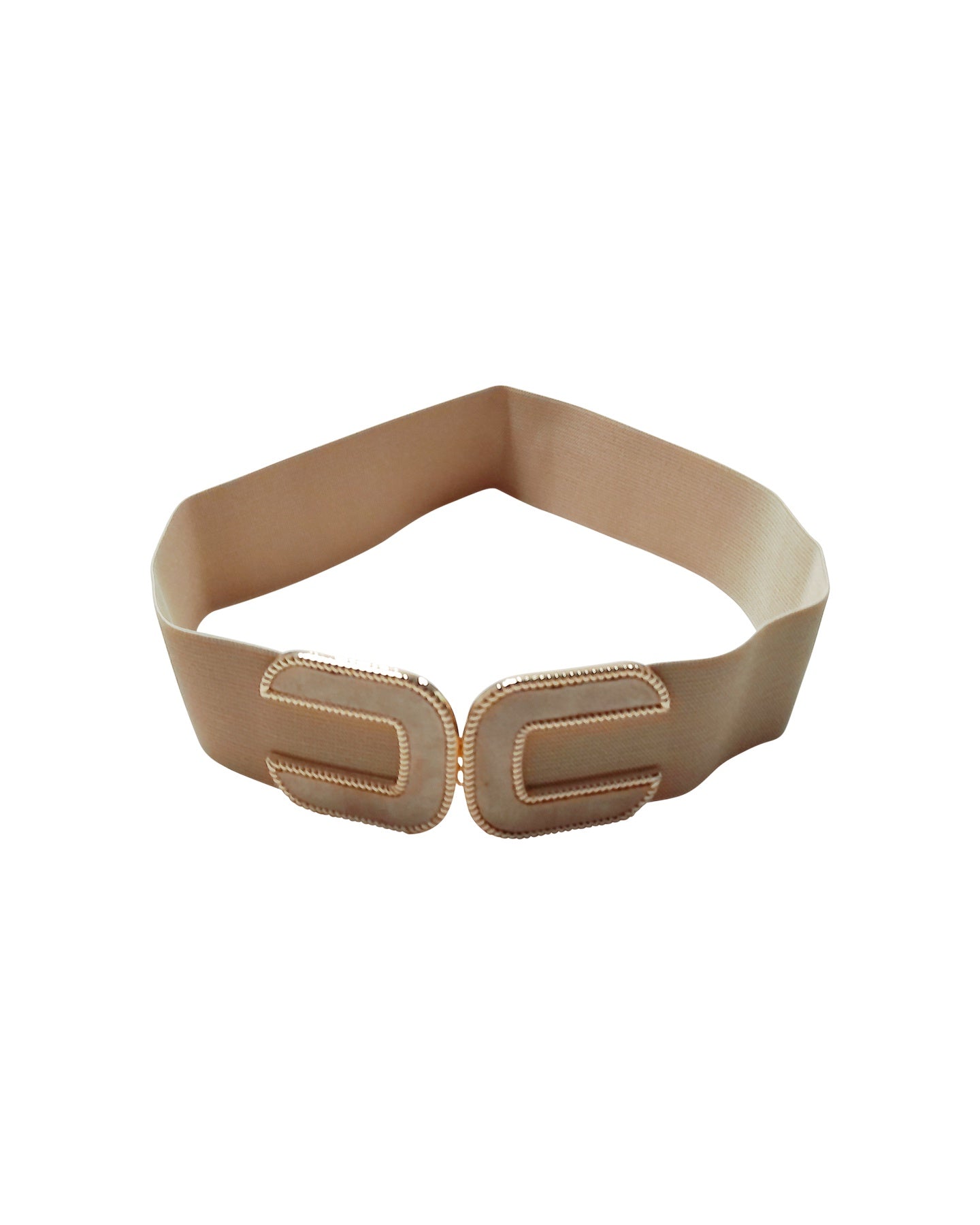 Beige Elastic Belt with Gold Buckle Detailing