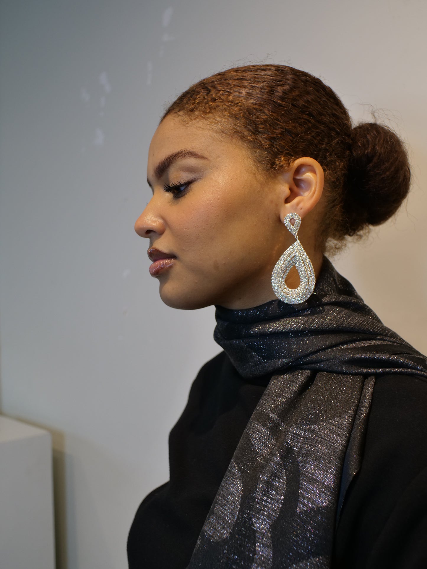 Women’s Silver-Tone Paved Crystal Open Teardrop Earrings