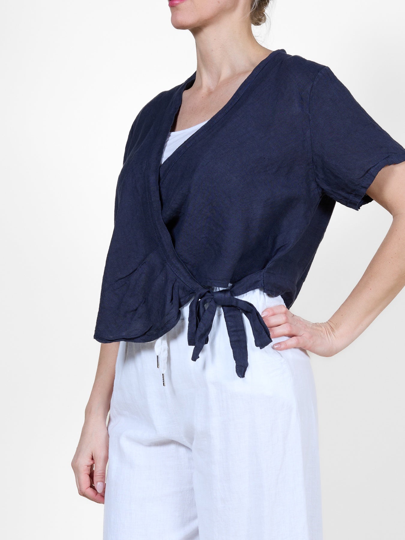 Black Short Sleeve Top with Crisscross Tie Detail