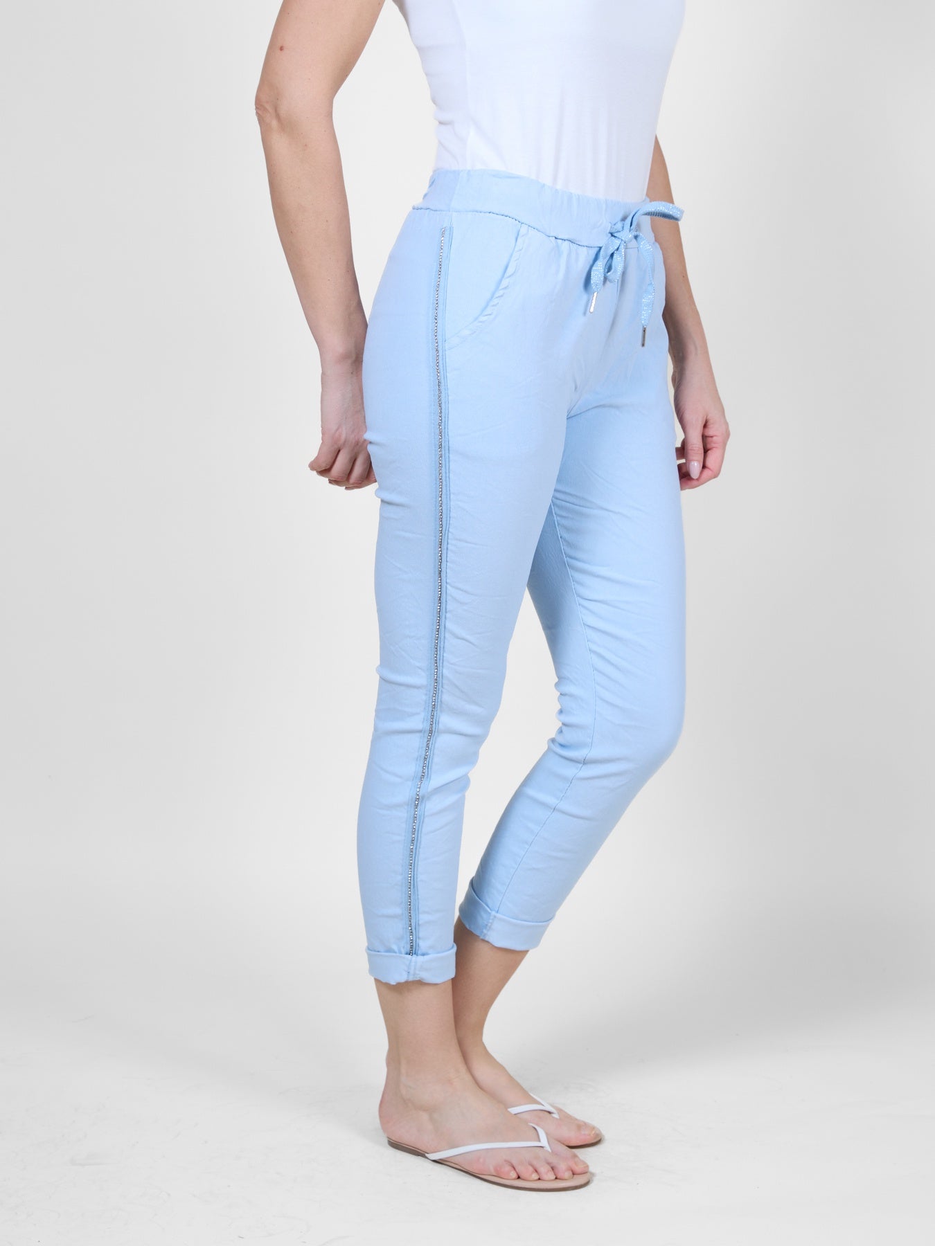 Sky Blue Joggers with Bead Detail