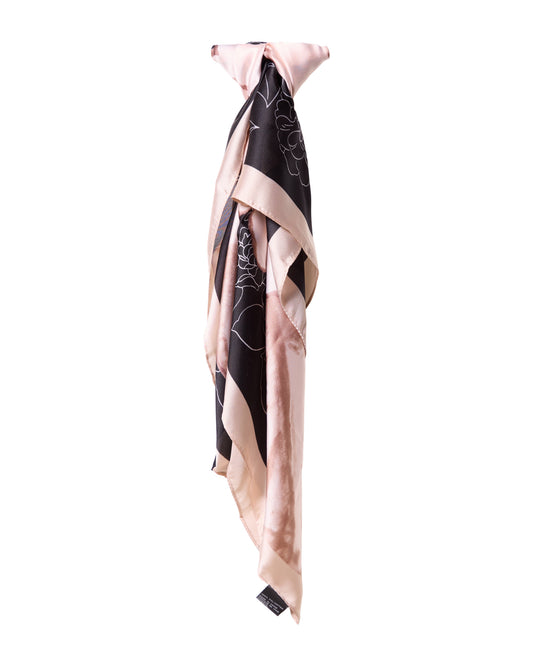 Black and Pink Flower Square Decorative Silky Scarf