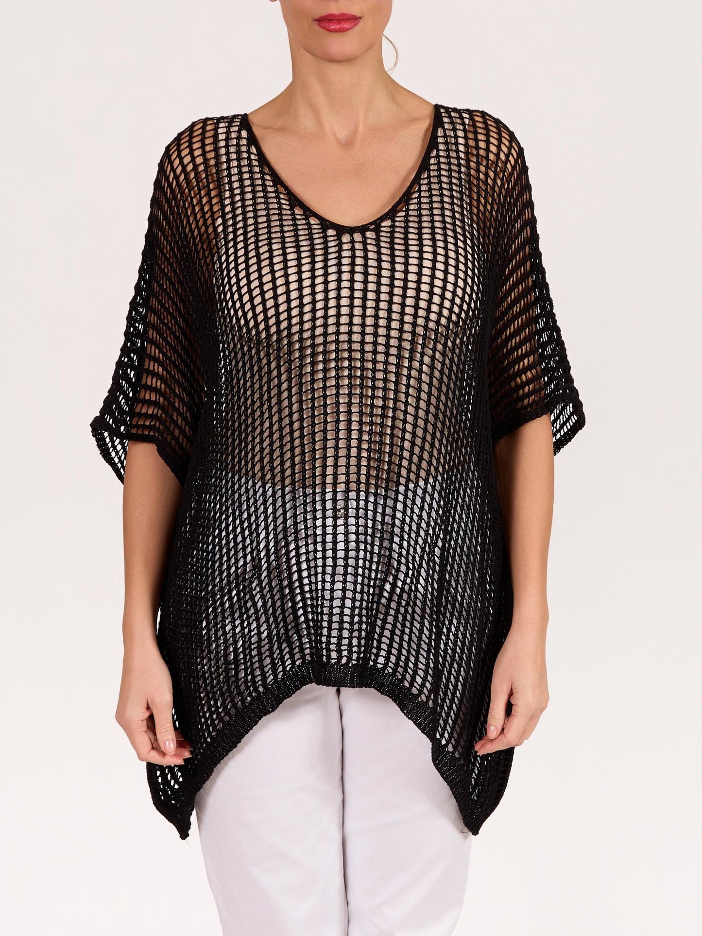 Black Drop Shoulder Mesh Overlay Top