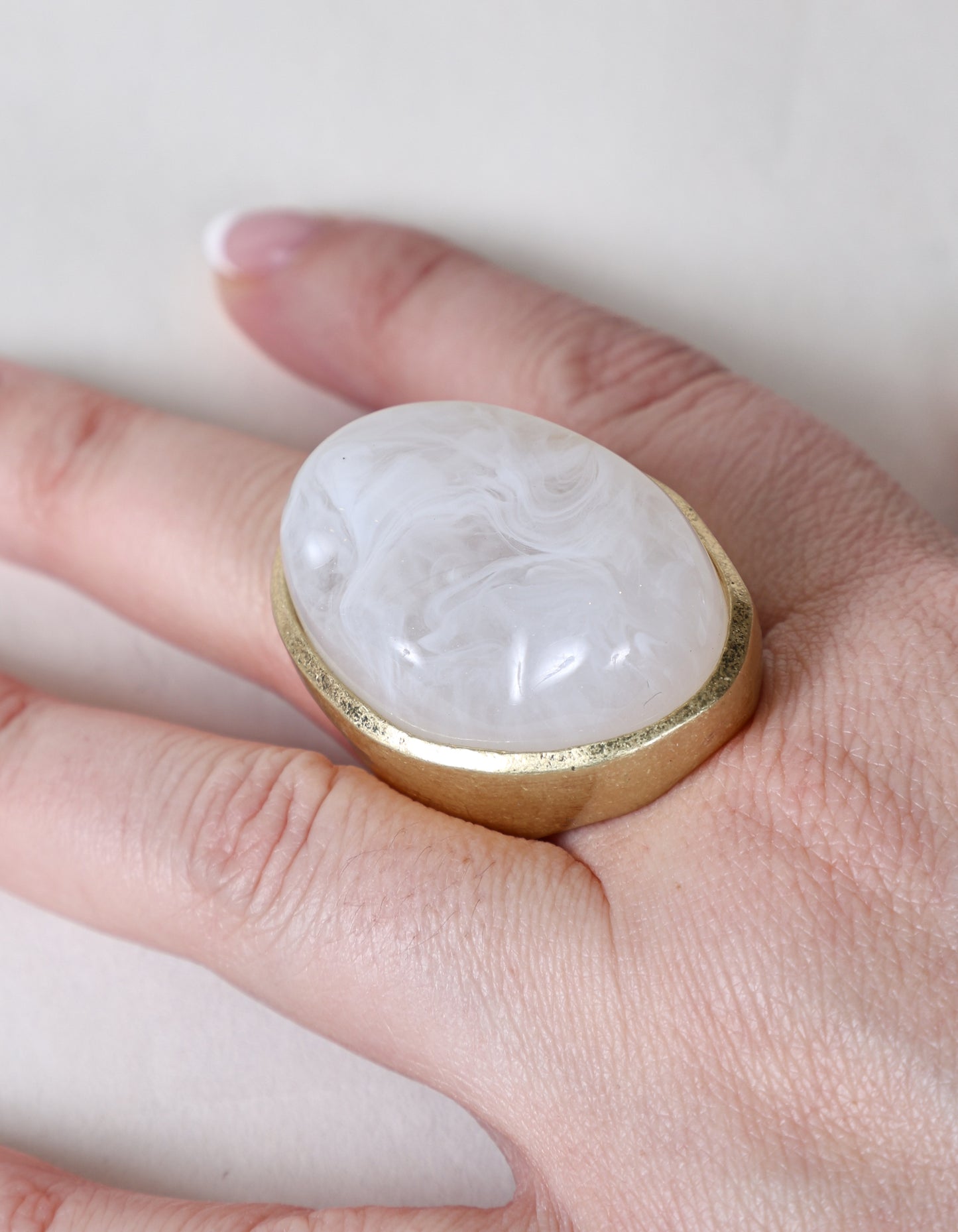 Bold Statement Ring with Swirled Stone in White & Gold