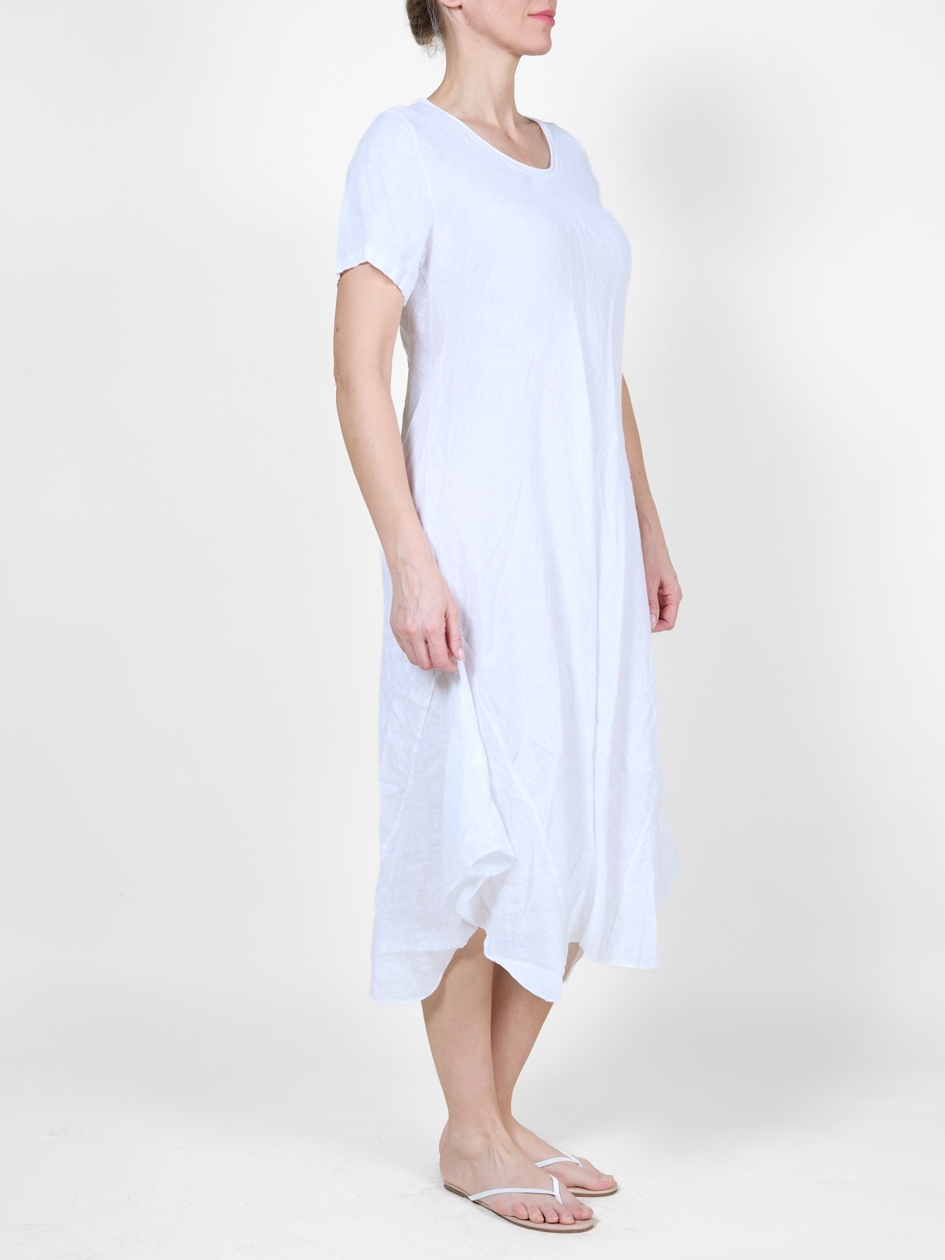 White T-Shirt Dress with Flowy Asymmetrical Hem