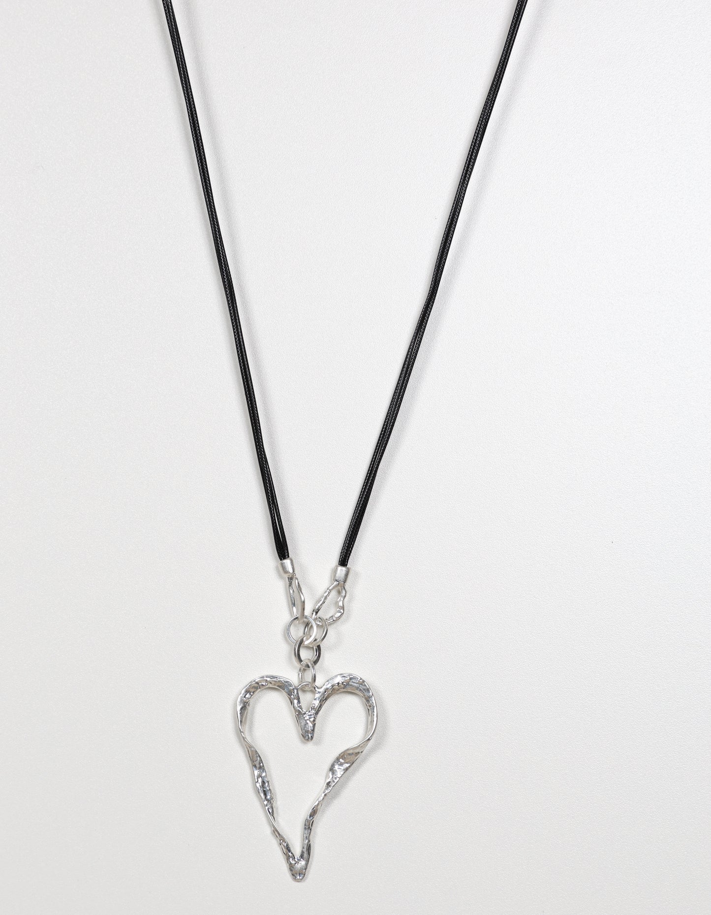 Silver Cord Necklace with Twisted Textured Heart Pendant