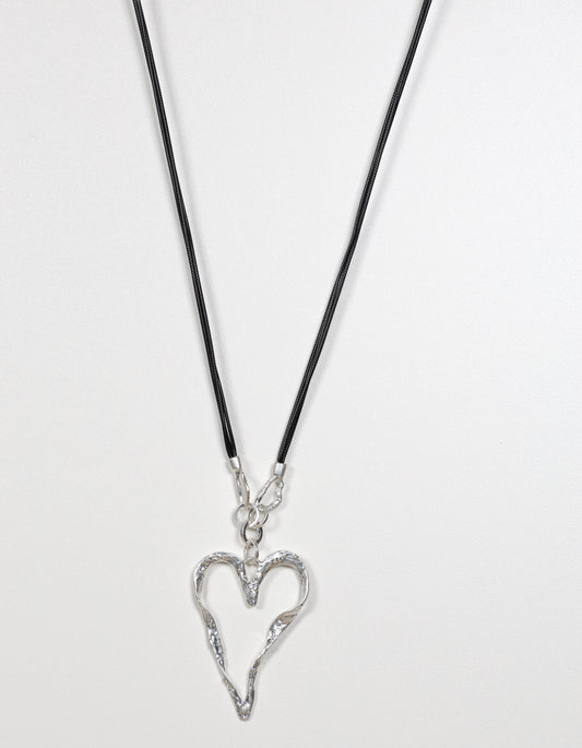 Silver Cord Necklace with Twisted Textured Heart Pendant