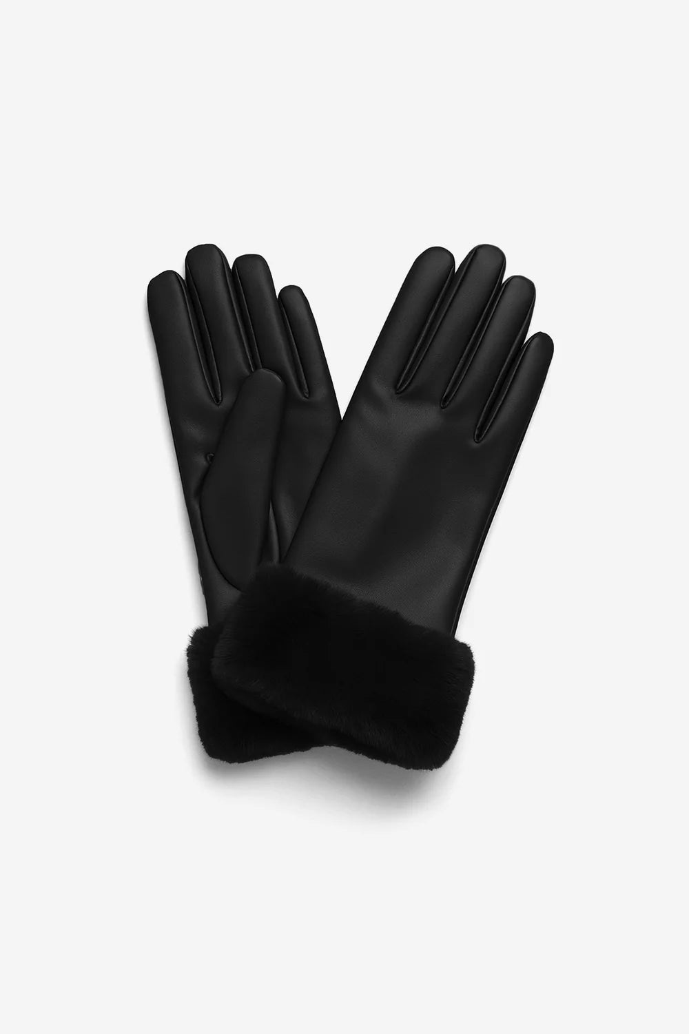 Black Faux Leather Gloves with Faux Fur Trim