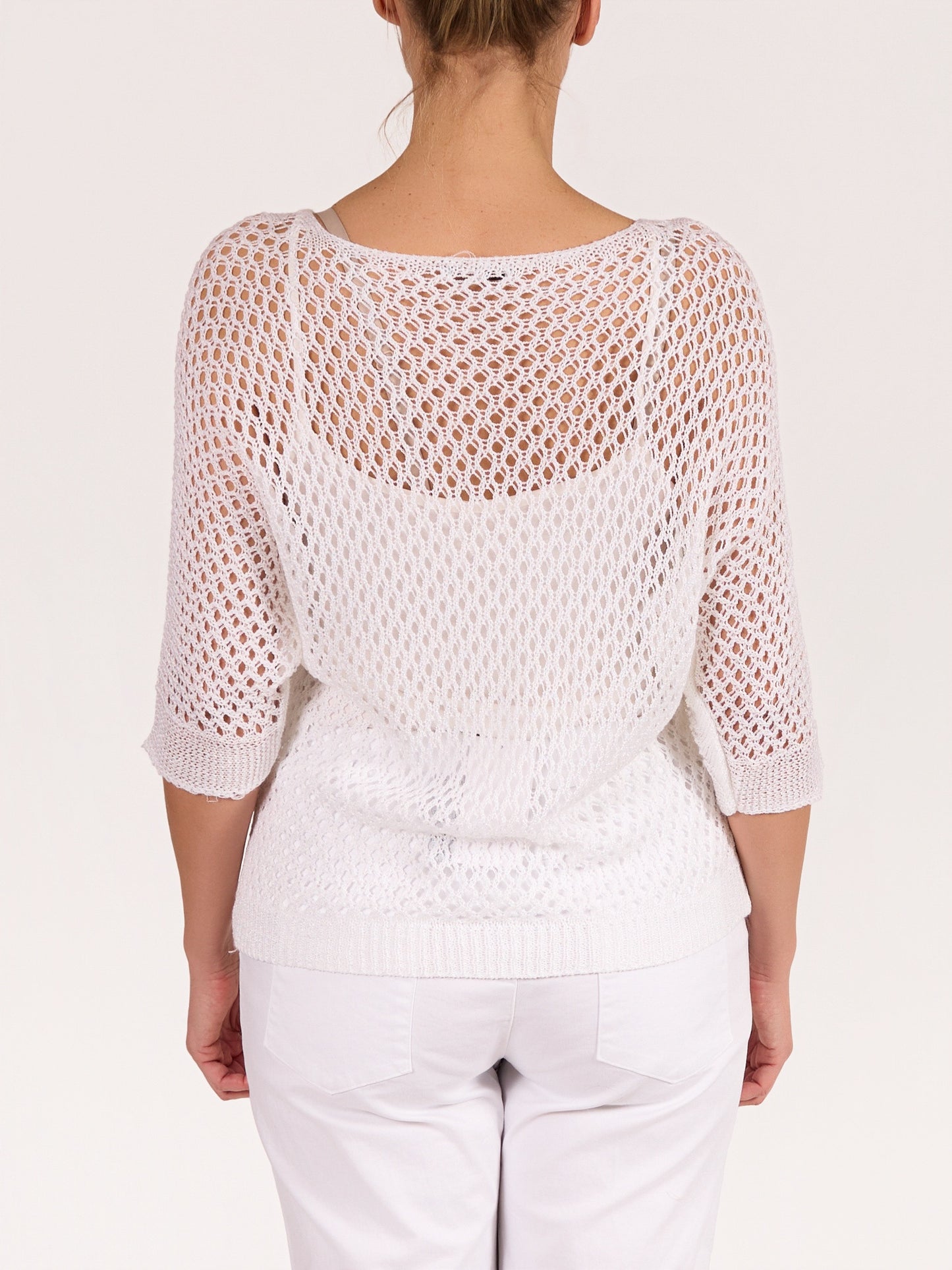 White V Neck Short Sleece BE KIND Crochet Pullover