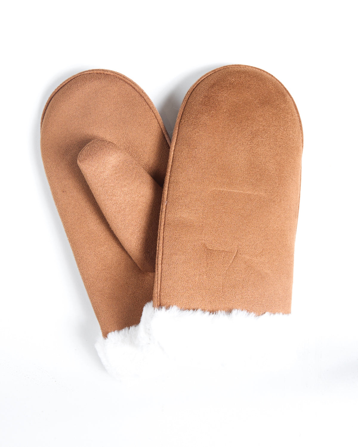 Faux Suede Fur Trimmed Camel Mittens