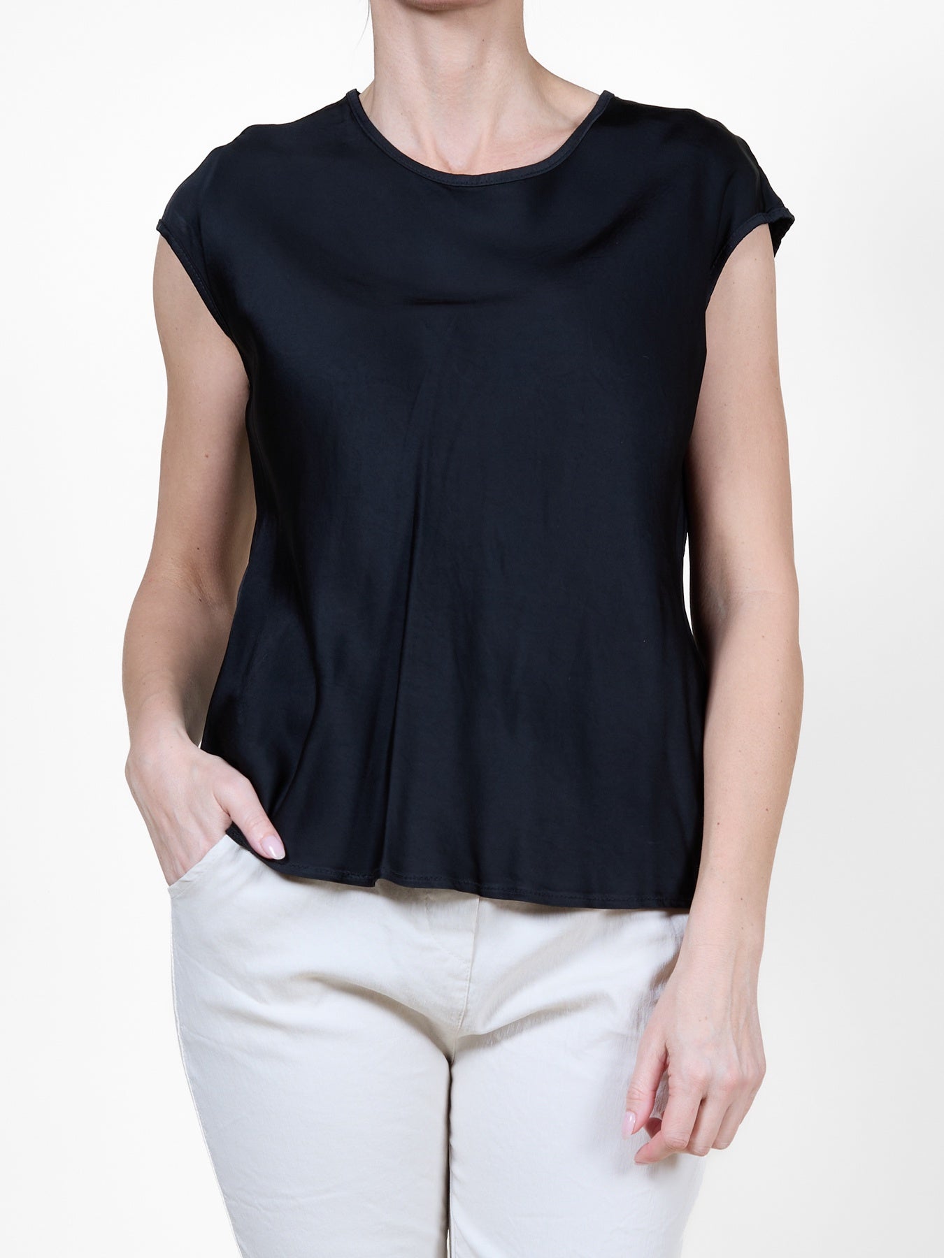 Black Sleeveless Top with Subtle Sheen