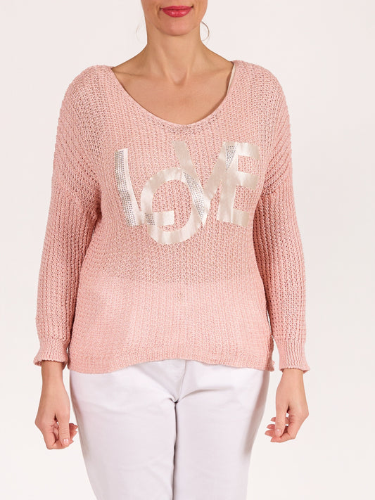 Rose Boat Neck Drop Shoulder LOVE Sweater
