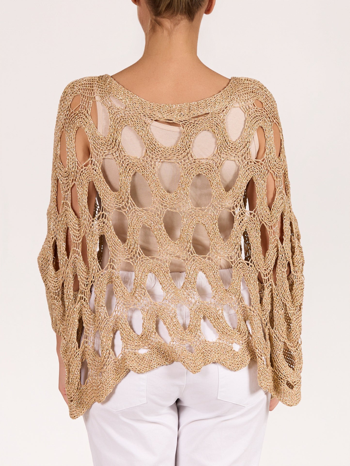 Gold Lurex Boat Neck Drop Shoulder Swirl Circle Lurex Sweater