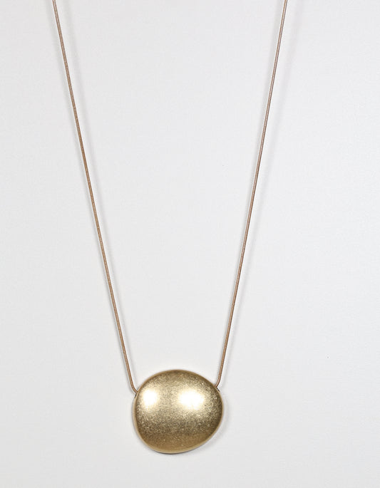 Gold Cord Necklace with Smooth Stone Pendant