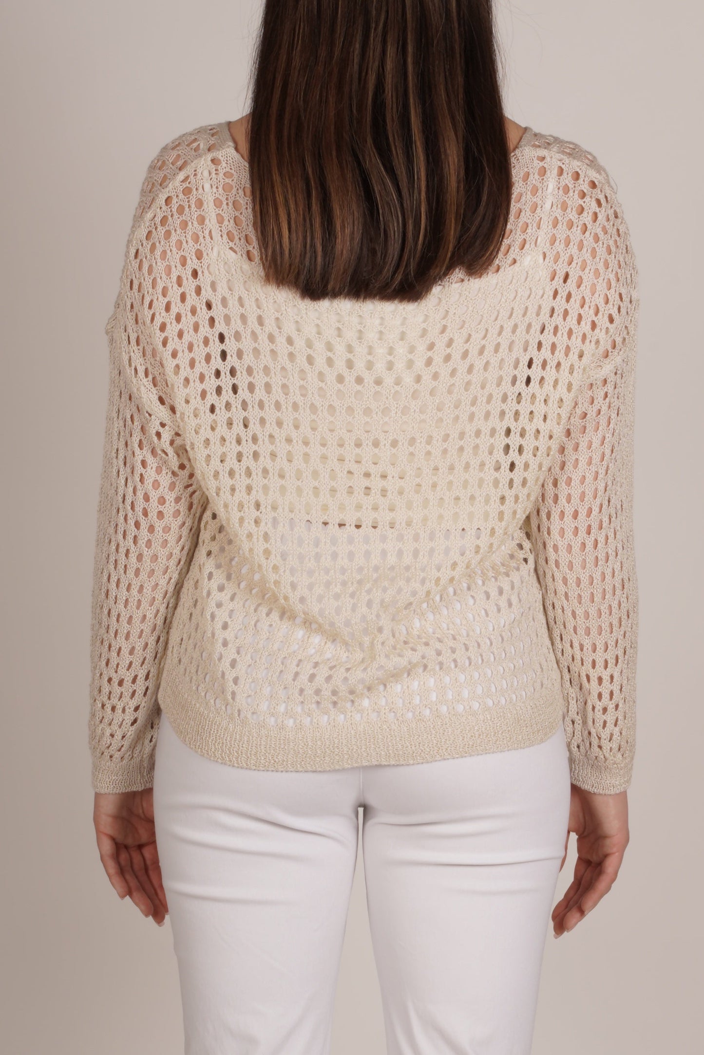 Sand Long Sleeve Boat Neck Star Front Long Sleeve Top