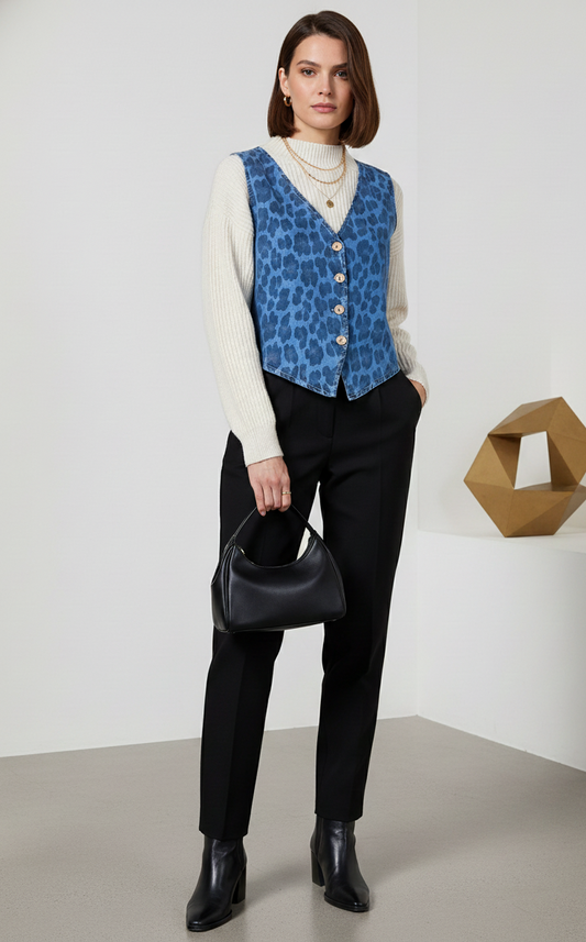 Animal Sleeveless Button-Front Vest