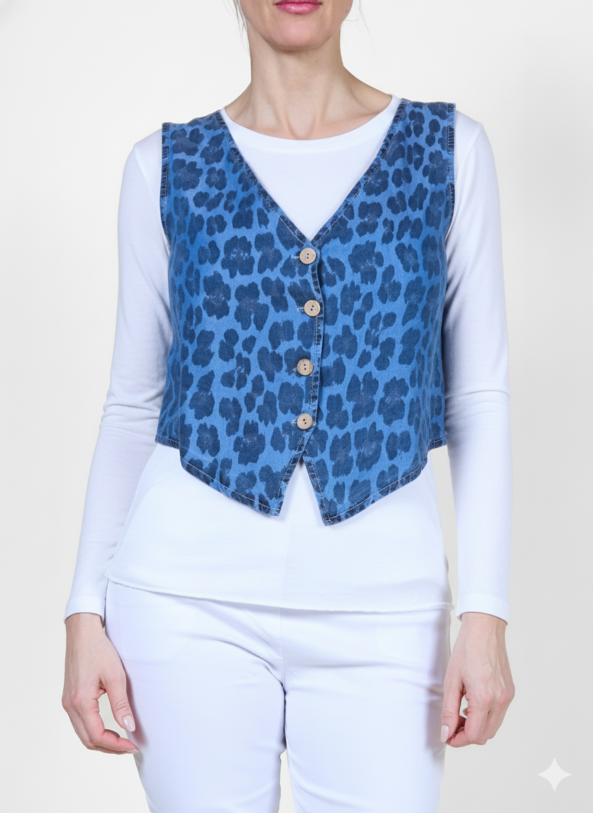 Animal Sleeveless Button-Front Vest