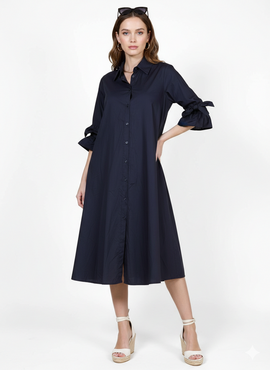 Black Button Front Dress with 3/4 Ruffle Sleeves