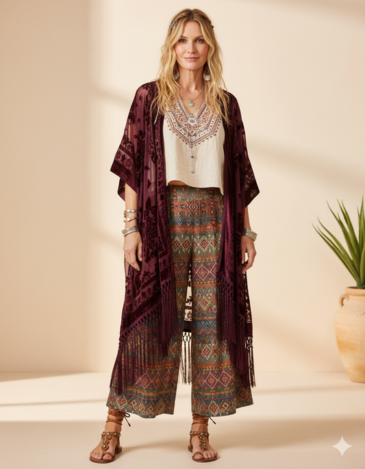 Velvet Kimono - Burgundy