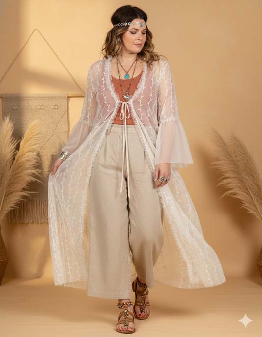 Embroidered Tulle Kimono