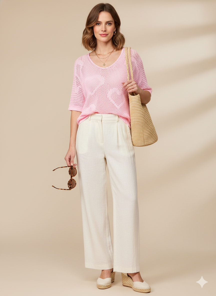 Rose V Neck Crochet Heart Pullover