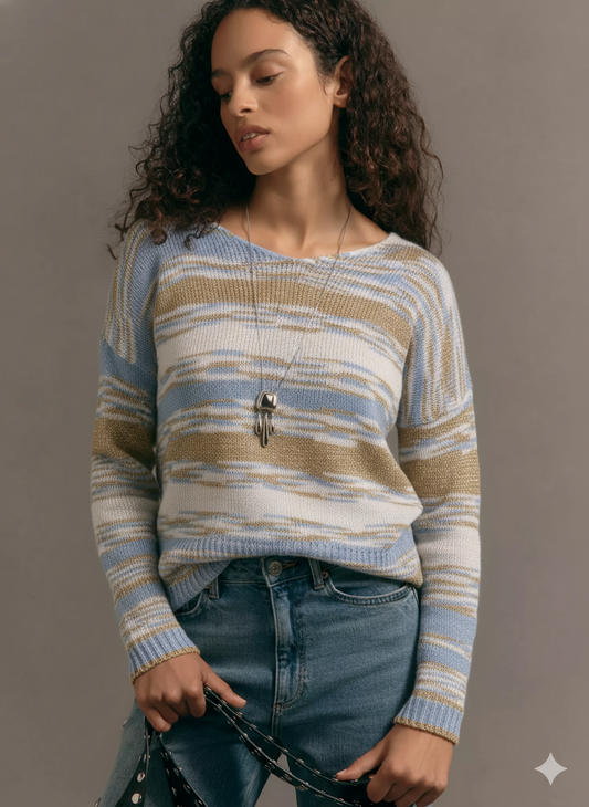 Sky Blue Marble Knit V-Neck Long Sleeve