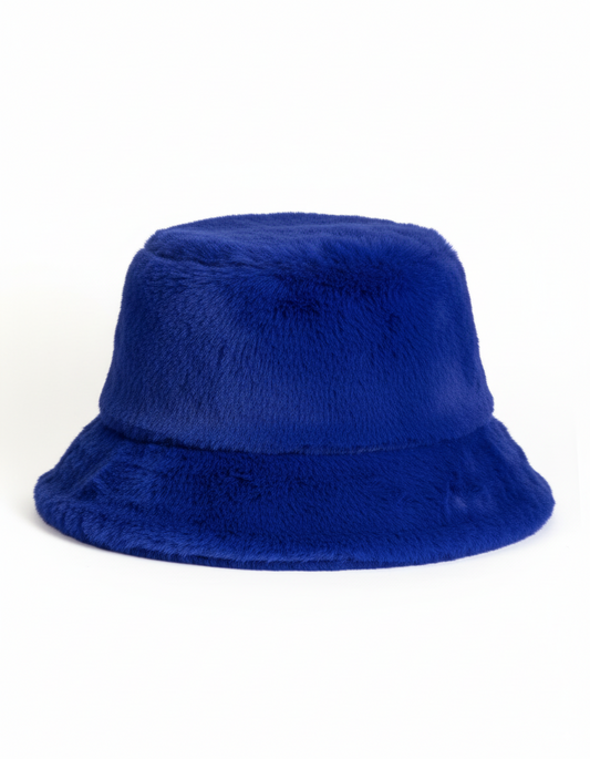 Elegant Blue Faux Fur Bucket Hat