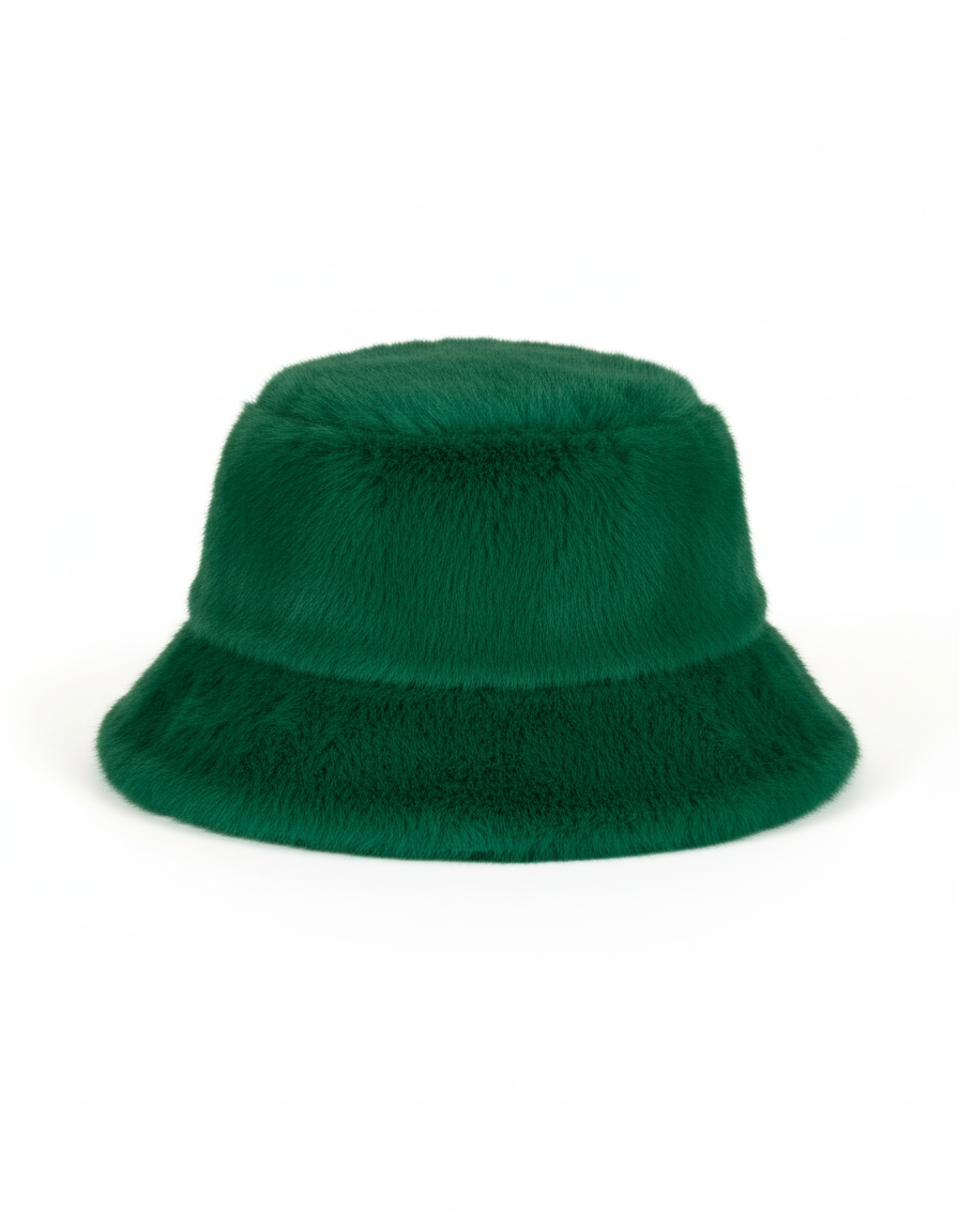 Rich Green Faux Fur Bucket Hat