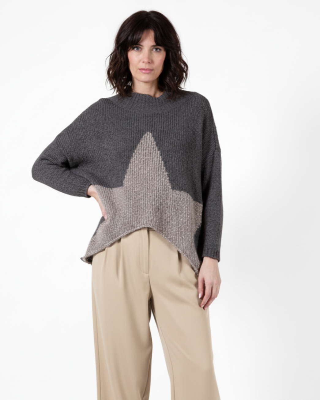Taupe Mock Neck Demi Star Sweater