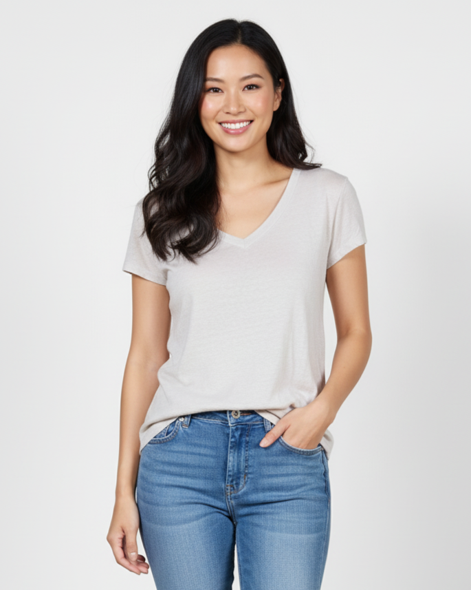 T-shirt à col en V beige