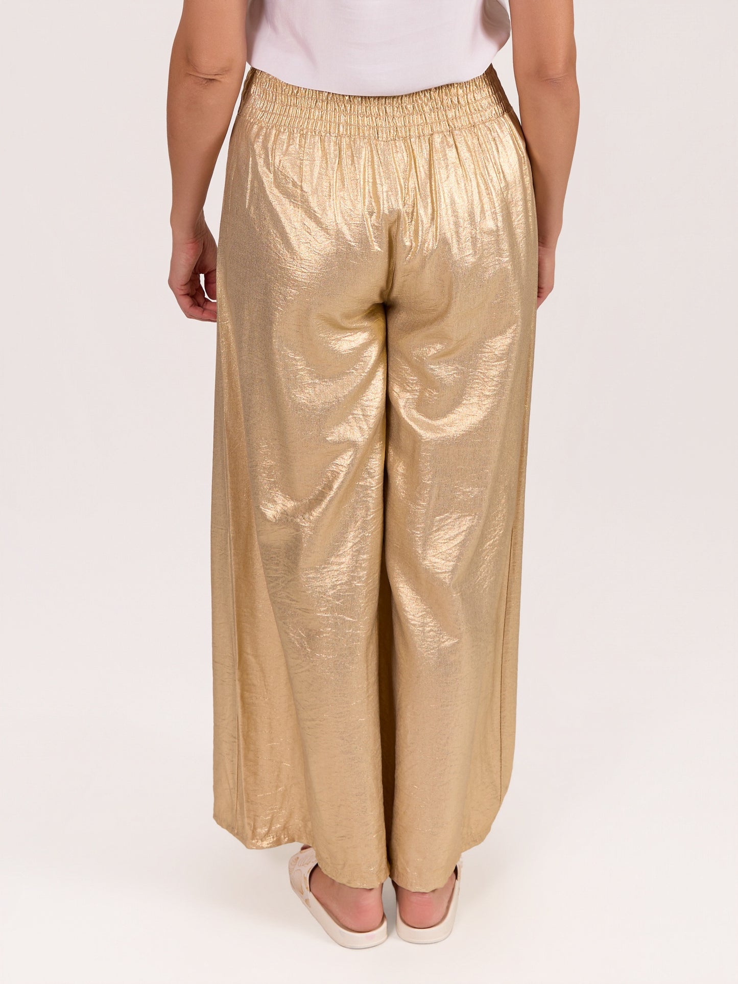 Gold Pull On Ruched Foil Pant
