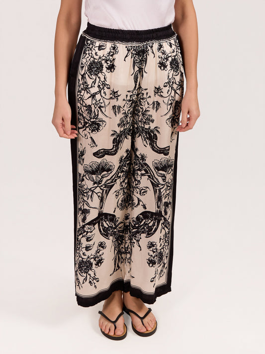 Ivory & Black Botanical Print Wide Leg Pant