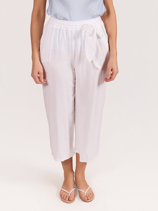 White Pull On Tie Trim Front Pant