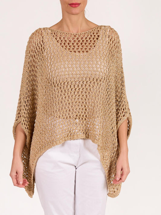 Gold Lurex Crochet Drop Shoulder Oversize Sweater